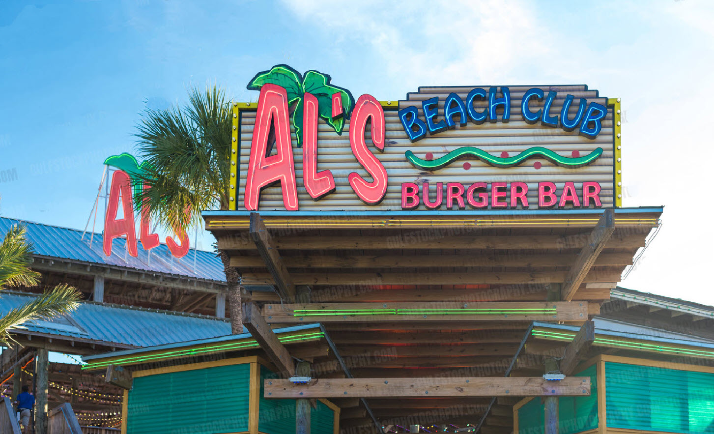 AJ's Beach Club Burger Bar sign